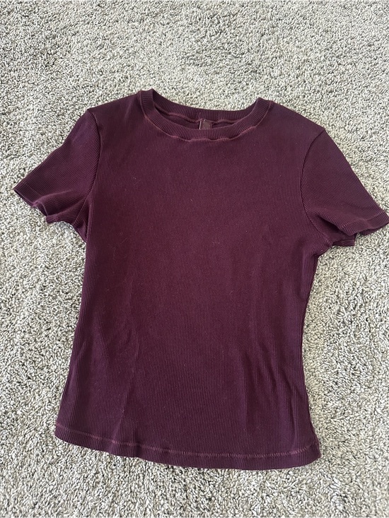 SKIMS Tops - SKIMS Women's Everyday Short Sleeve Ribbed Tee in Deep Burgundy pre-owned